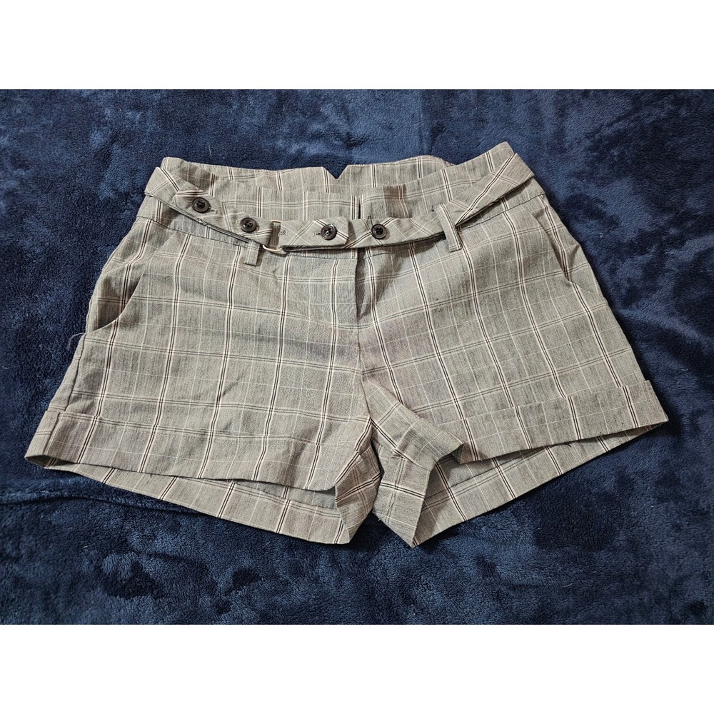 MKM Designs Womens Grey Plaid Cuffed Belted Shorts Size 5/6 Made in Canada